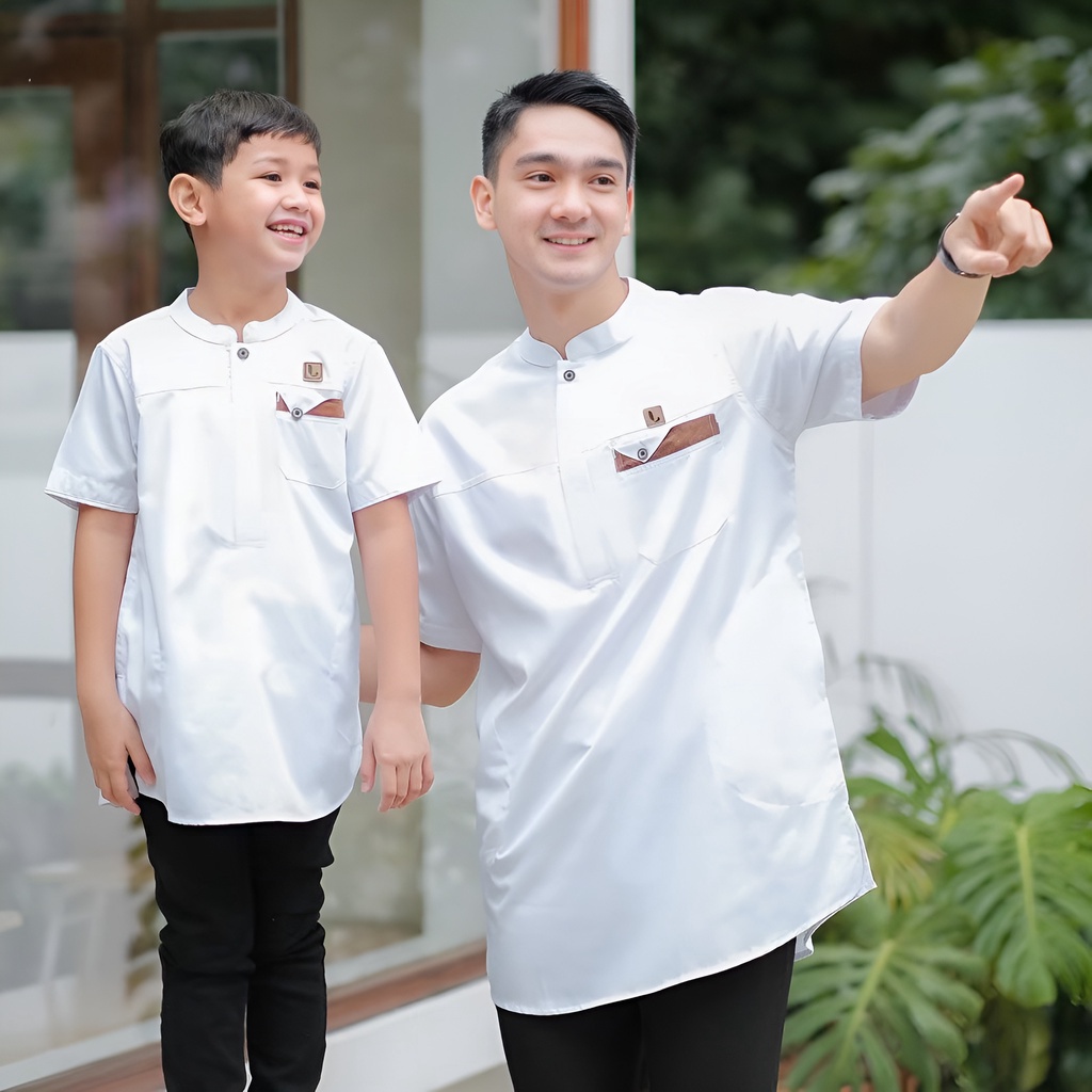 Baju koko couple kurta ayah dan anak laki laki Lengan Pendek putih terbaru | baju koko couple ayah d