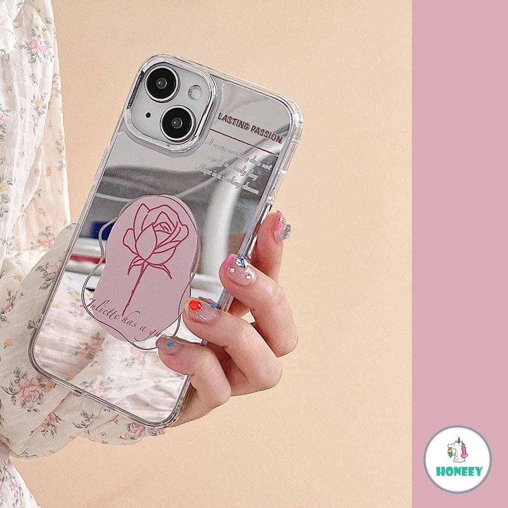 Sweet Pink Rose Makeup Mirror Phone Case Kompatibel Untuk iPhone 14 Pro 13 12 Pro Max11 Kreatif Shockproof Back Cover