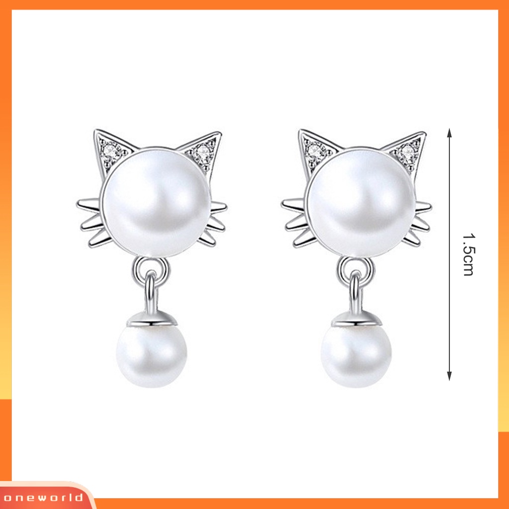 [WOD] 1pasang Anting Gantung Eye-catching Pengerjaan Halus Tahan Luntur Sentuhan Kulit Tahan Aus Dekorasi Manik Charms Anak Kucing Putih Menjuntai Anting Untuk Pacaran