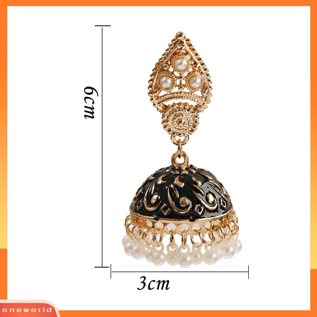 [WOD] 1pasang Water Drop Hollow Wanita Anting Alloy Ukir Bell Mutiara Imitasi Drop Earrings Perhiasan Pesta