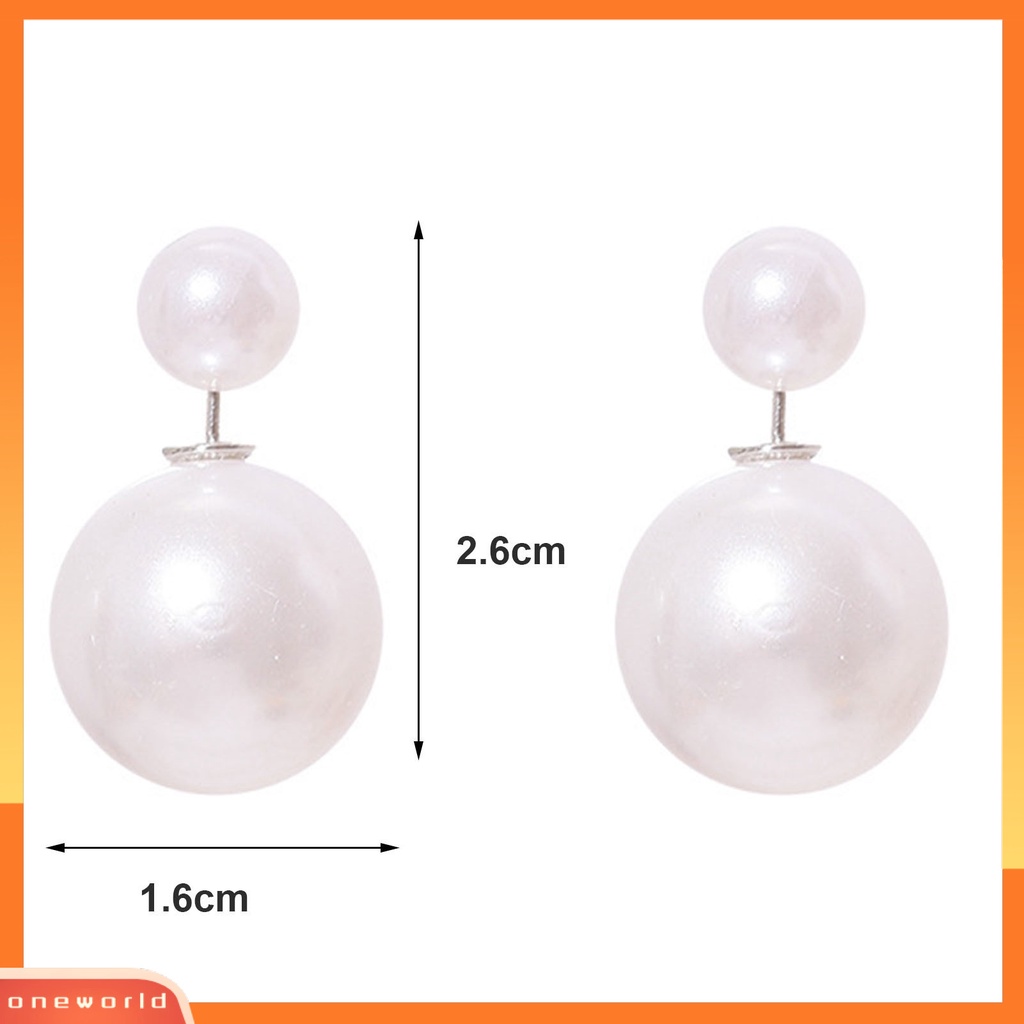 [WOD] 1pasang Ear Studs Temperamen Elegan Minimalis Geometris Electroplating Hias Hadiah Wanita Dua Sisi Besar Mutiara Imitasi Stud Earrings Perhiasan Untuk Pacaran