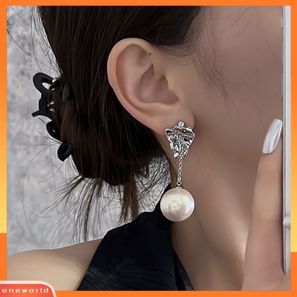 [WOD] 1pasang Anting Menjuntai Retro Berlebihan Rumbai Logam Lipit Geometris Hias Hadiah Wanita Besar Mutiara Imitasi Liontin Stud Earrings Perhiasan Untuk Pakaian Sehari-Hari