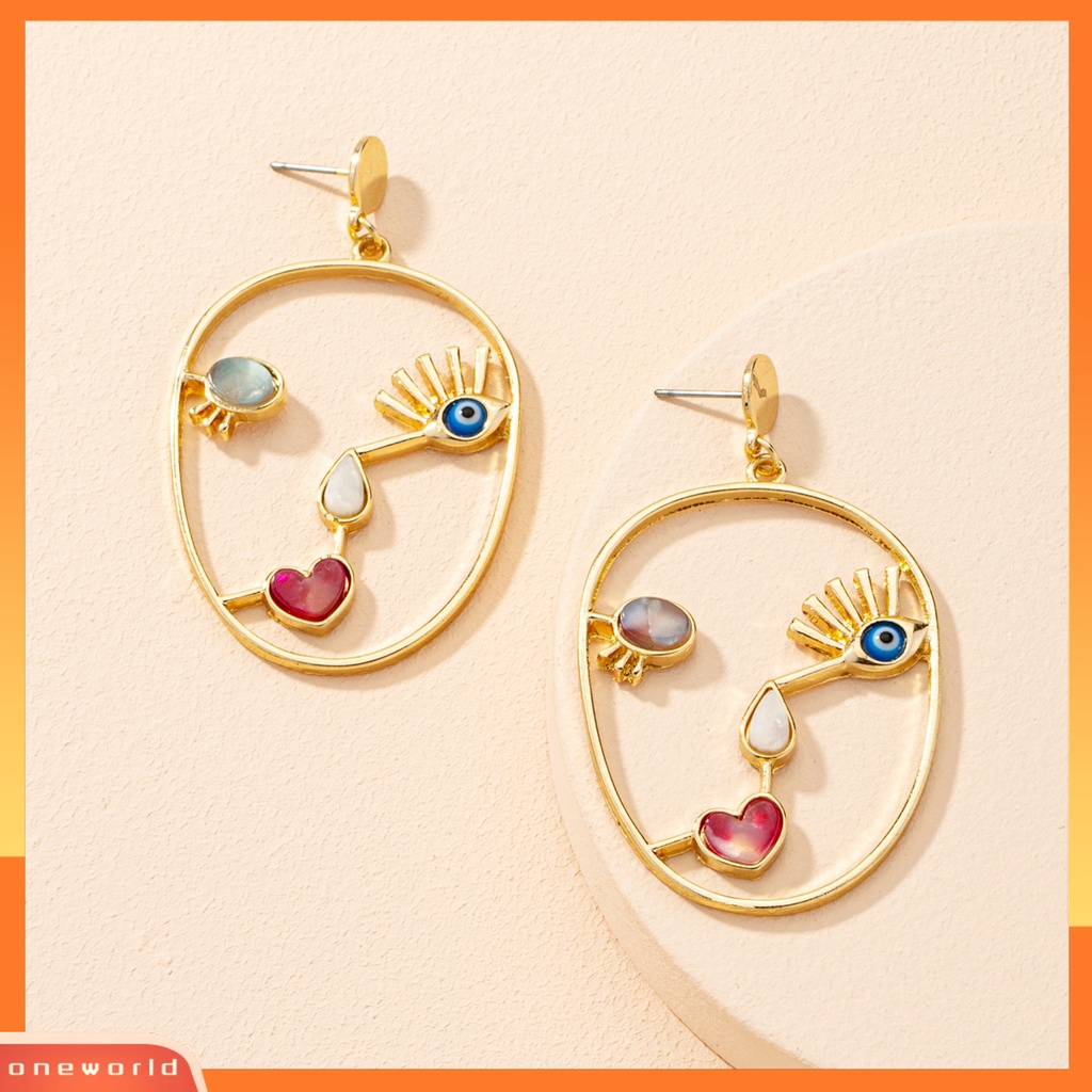 [WOD] 1pasang Anting Tusuk Berlebihan Abstrak Bentuk Wajah Berongga Keluar Warna-Warni Hias Geometris Wanita Kepribadian Unik Drop Earrings Untuk Pacaran