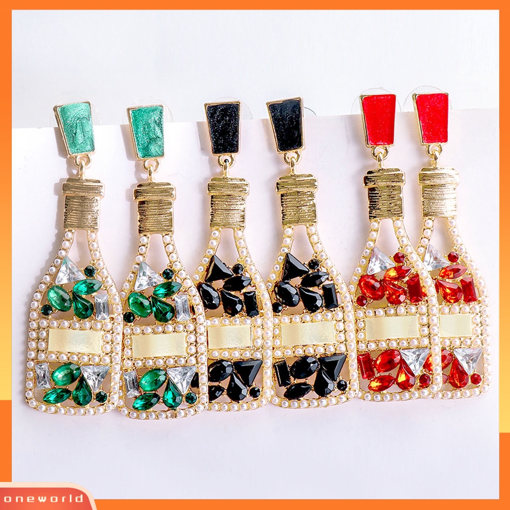 [WOD] 1pasang Anting Wanita Botol Anggur Berlian Imitasi Kreatif Vintage Anting Menjuntai Tahan Lama Untuk Perjamuan