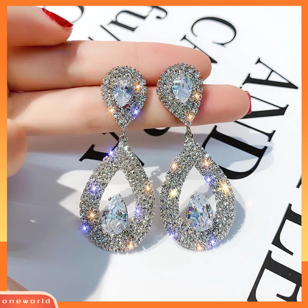 [WOD] 1pasang Anting Menjuntai Berlian Imitasi Mengkilap Hias Berlebihan Berkilau Geometris Hias Hadiah Wanita Tetesan Air Liontin Stud Earrings Perhiasan Untuk Perjamuan