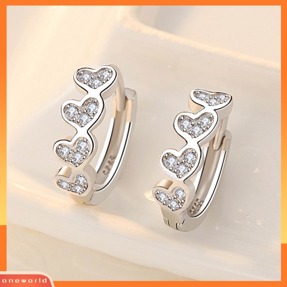 [WOD] Fashion Wanita Cubic Zirconia Hias Hati Huggie Anting Hadiah Perhiasan Pernikahan