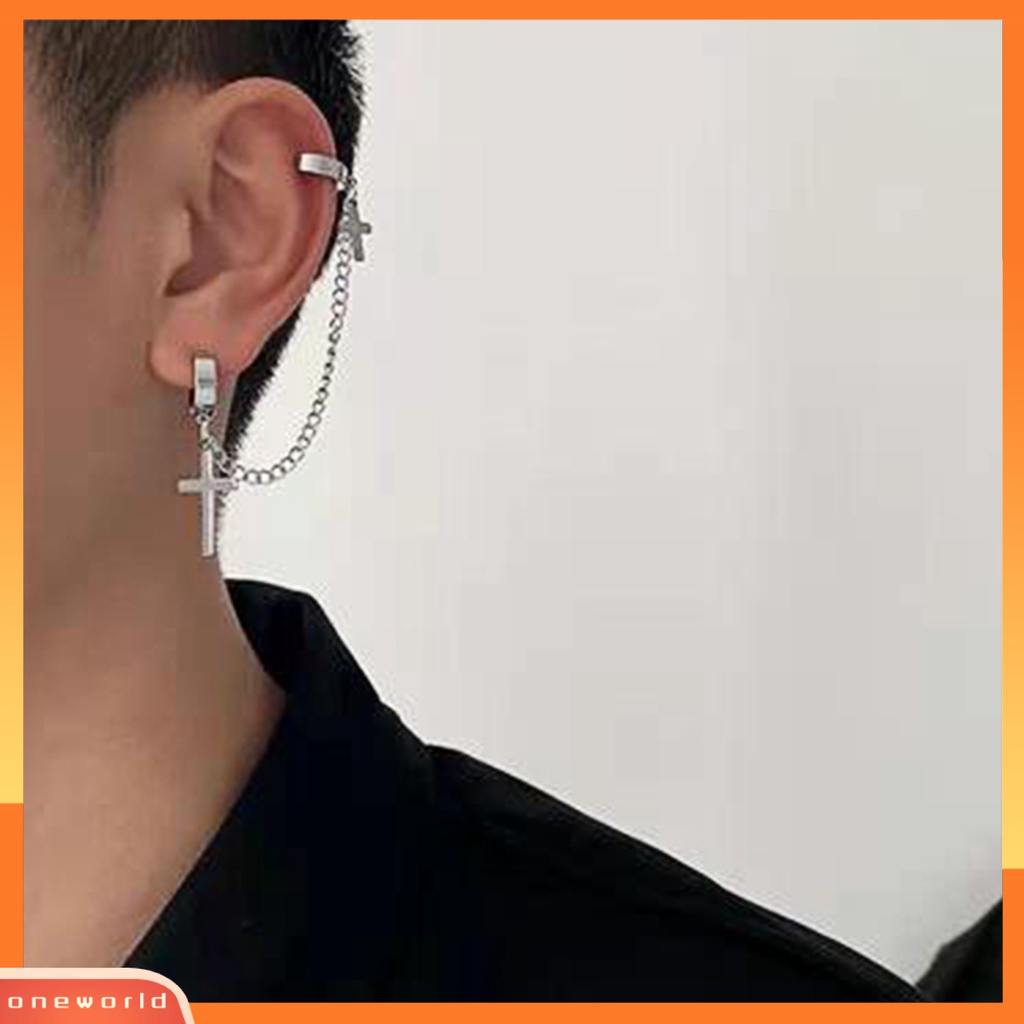[WOD] 1pc Punk Hip Hop Rantai Logam Telinga Manset Kreatif Salib Rumbai Pria Anting Perhiasan Aksesoris