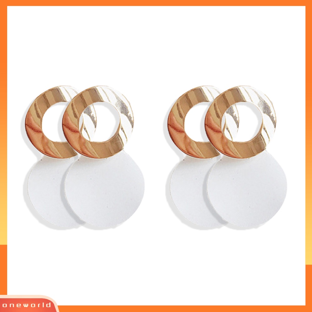 [WOD] 2pasang Bergaya Wanita Geometris Bulat Menjuntai Berongga Lingkaran Stud Earrings Jewelry