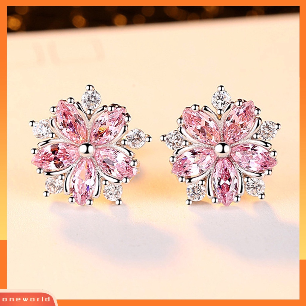 [WOD] 1pasang Anting Pejantan Cherry Dekorasi Perhiasan Sparkling Bentuk Bunga Stud Earrings Hadiah Ulang Tahun