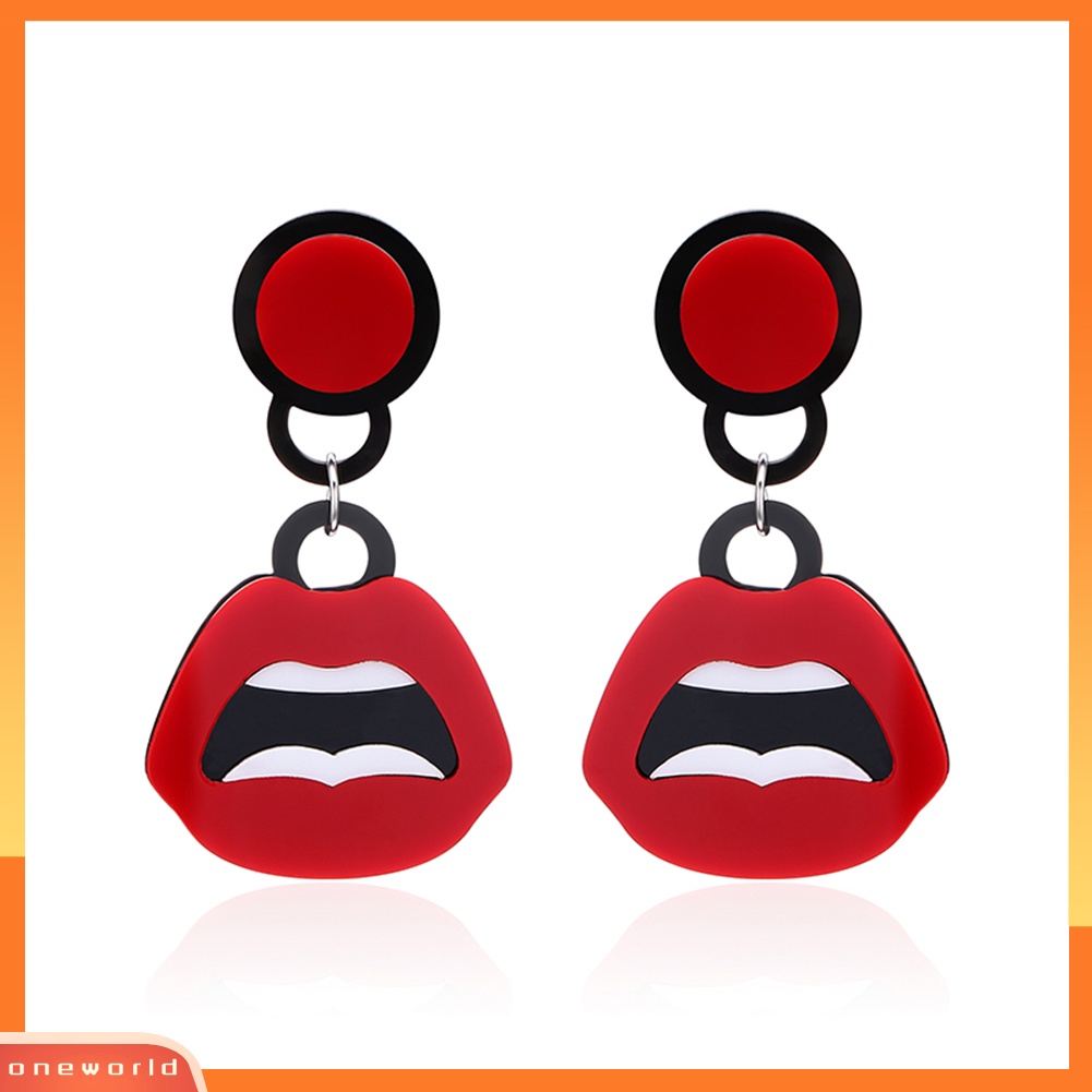 [WOD] Fashion Wanita Hip Hop Punk Akrilik Bibir Merah Klub Malam Statement Hook Earrings