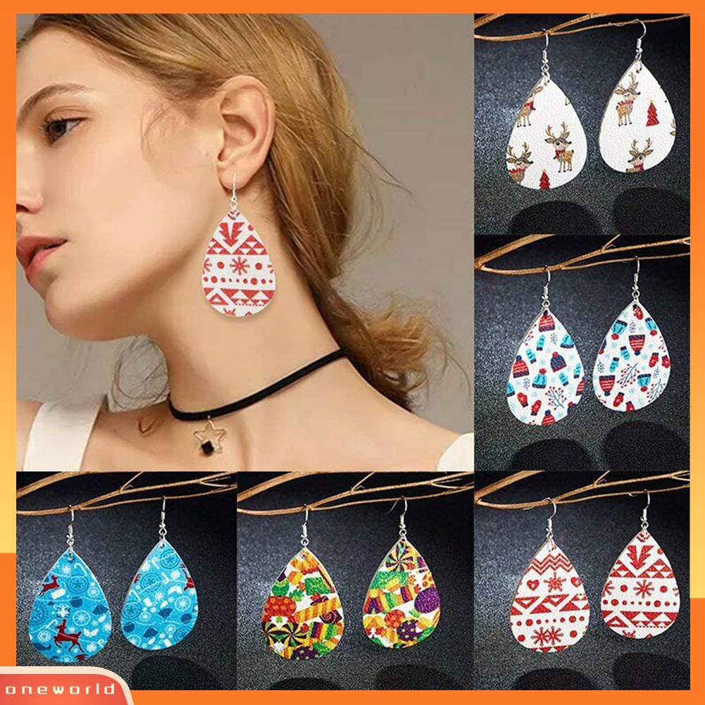 [WOD] Wanita Xmas Topi Snowflake Elk Waterdrop Menjuntai Kait Anting Pesta Perhiasan Hadiah
