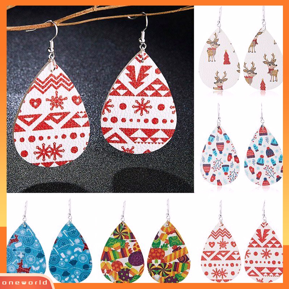 [WOD] Wanita Xmas Topi Snowflake Elk Waterdrop Menjuntai Kait Anting Pesta Perhiasan Hadiah