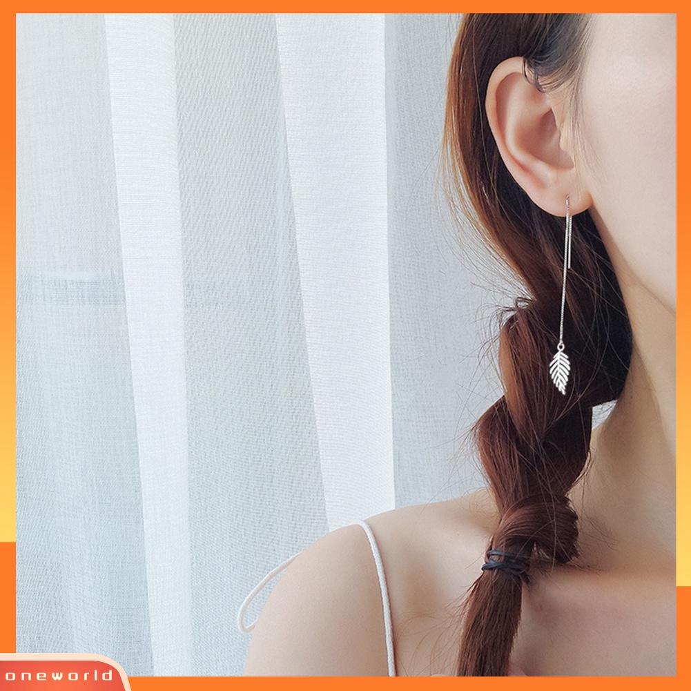 [WOD] Fashion Bentuk Daun Rantai Panjang Menjuntai Sederhana Linear Anting Wanita Perhiasan Hadiah