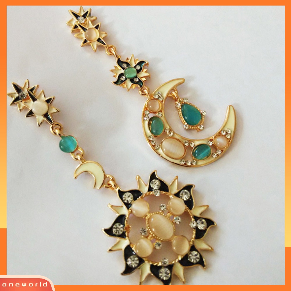 [WOD] Fashion Wanita Berlian Imitasi Bintang Matahari Bulan Pesona Menjuntai Panjang Tidak Teratur Stud Earrings