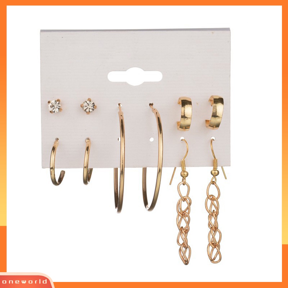 [WOD] Fashion Stud Hook Hoop Earrings Berlian Imitasi Mengkilap Wanita Set Perhiasan Hadiah