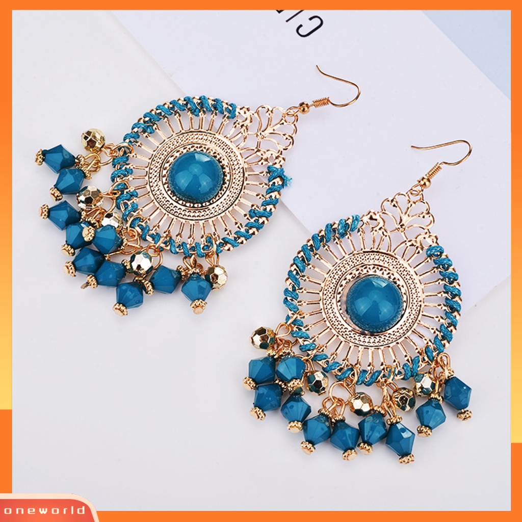 [WOD] 1pasang Wanita Anting Kait Warna-Warni Etnik Anti-Cacat Gaya Bohemia Rumbai Drop Earrings Perhiasan Wanita