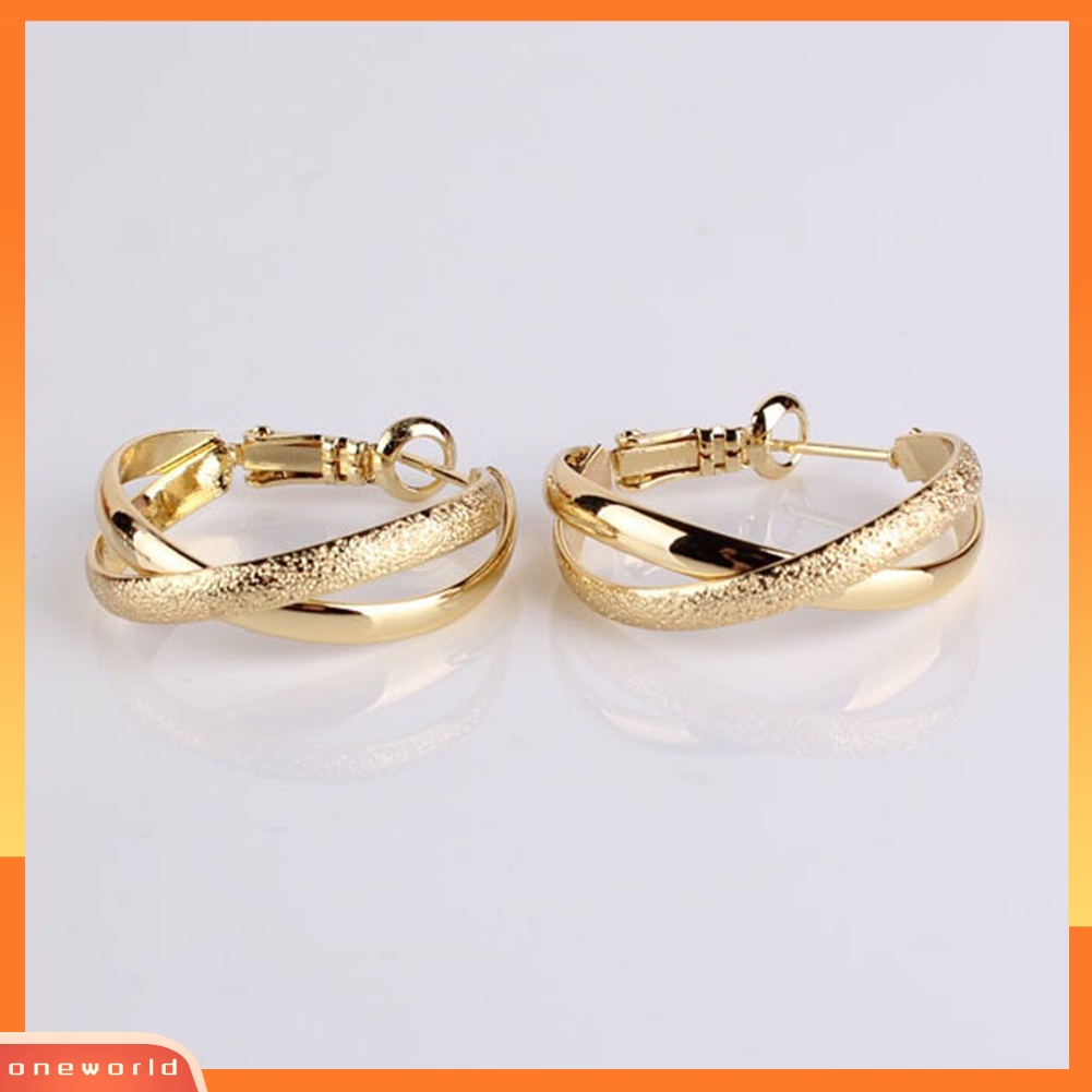 [WOD] Wanita Vintage Berongga Geometris Salib Klip Hoop Anting Lingkaran Perhiasan Hadiah