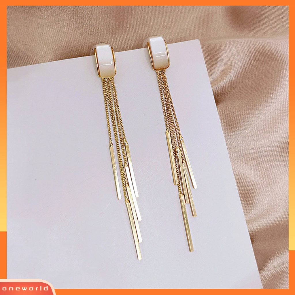 [WOD] 1pasang Anting Drop Earrings Anti Alergi Hias Glittery Korea Temperamen Rumbai Anting Panjang Untuk Perjamuan