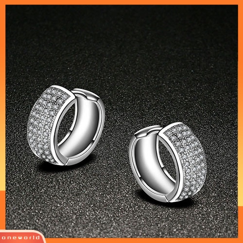 [WOD] Shiny Women Rows Inlaid Zircon Hoop Huggie Earrings Hadiah Perhiasan Pesta Pernikahan