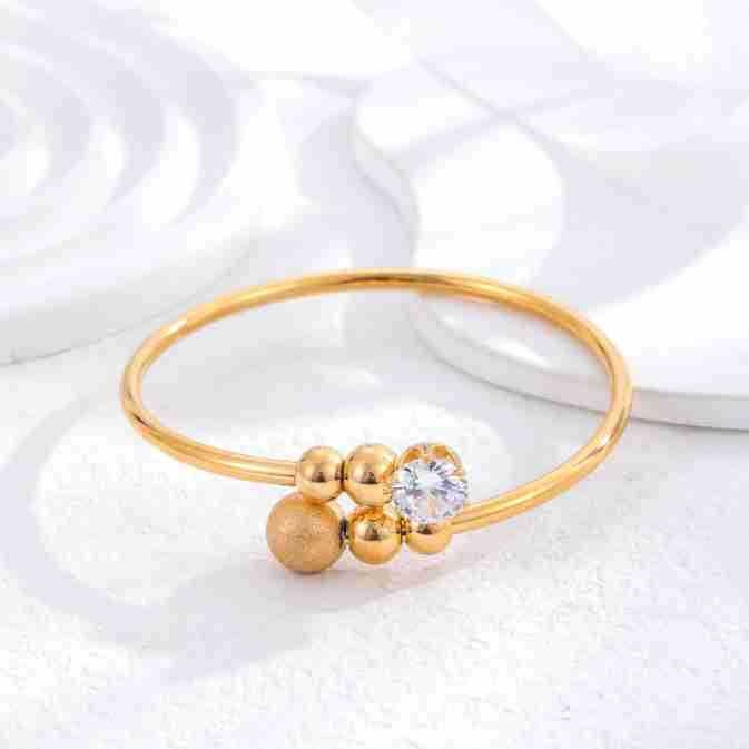 Gelang bangle simple bola pasir zircon titanium stainless steel 316L import anti karat harga grosir bisa bayar di tempat