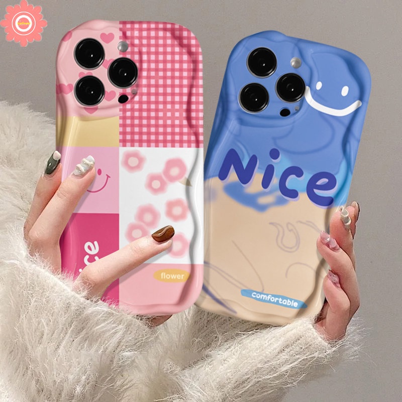 Case Pola Sambungan Bunga Kisi Smiley Lucu Kompatibel Untuk IPhone 7Plus 11xr 14 13 12 Pro Max X7 6s 6 8 Plus XS Max SE 2020lembut Tpu 3D Wavy Curved Edge Glossy Cover