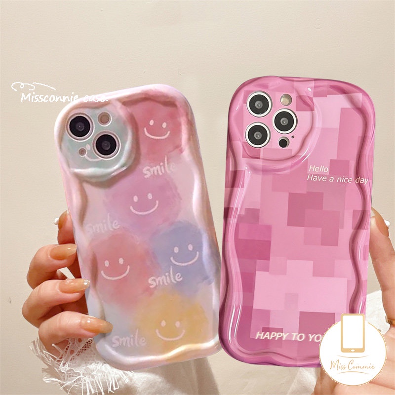 Smiley Case Lucu Untuk Realme C35 C55 C25Y C21 5 9i 5i 5s 7i 6i C53 C33 C21Y C20A C25 C25s C30 C2 C11 C17 C31 C15 C20 C3 C1 C12 3D Wavy Curved Edge Fashion Lattice Lembut Tpu Cover