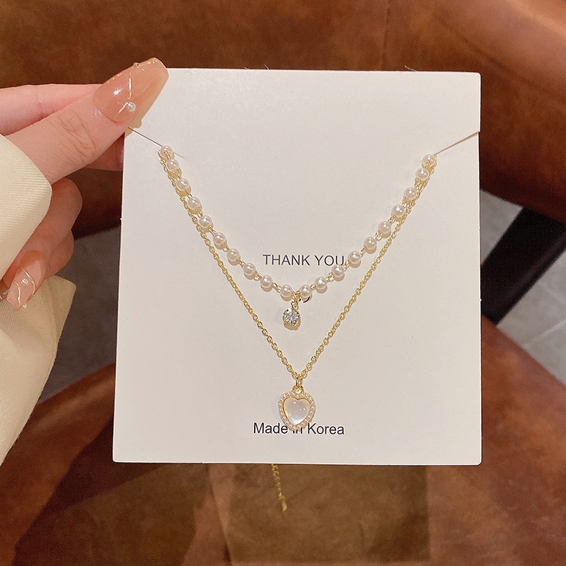 Korea Baru Halus Zirkon Mutiara Kalung Fashion Wanita Kalung Pendek Musim Panas Aksesoris Hadiah