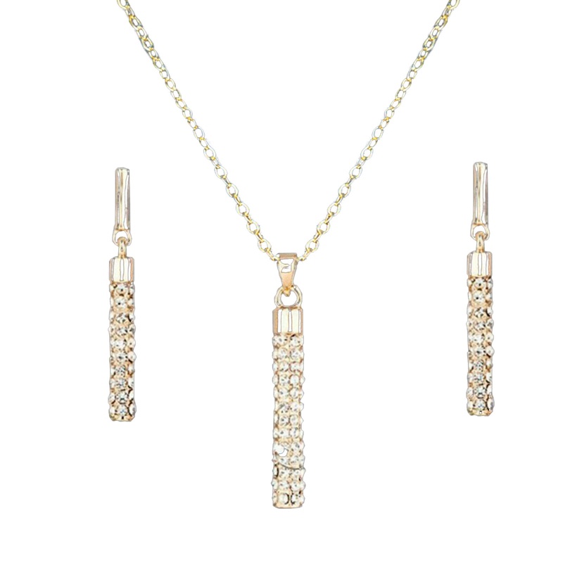 Fashion Kreatif Bertabur Berlian Silinder Batang Anting Kalung Set Aksesoris Wanita Temperamen Baru Berlian Perhiasan