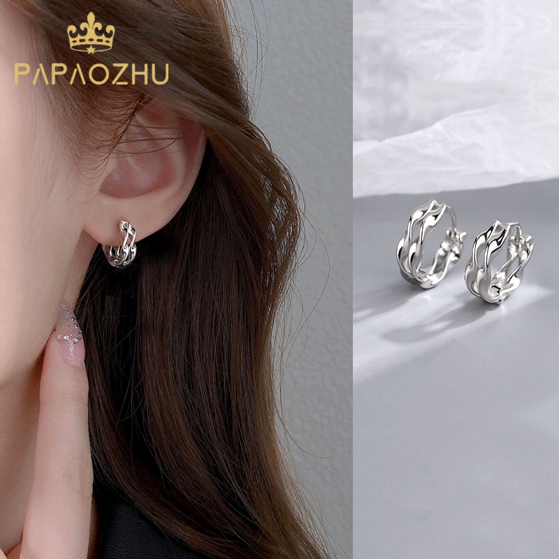 Papaozhu Bergaya S925 Perak Memutar Mobius Hoop Earrings Untuk Wanita Pria Sederhana Berongga Spiral Cuff Earring Kepribadian Aksesoris Telinga Pakaian Sehari-Hari