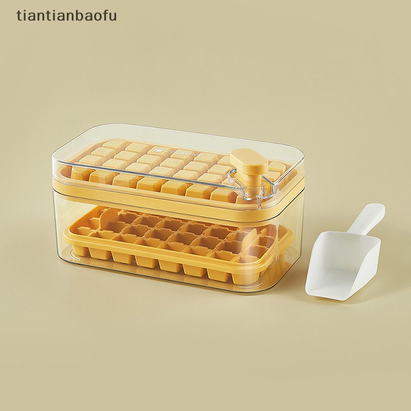 [tiantianbaofu] Press Type Ice Cube Tray Plastics Cetakan Es Beku 32/64 Cubes Tray Mold Dengan Tutup Butik
