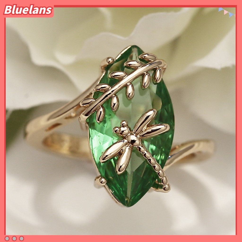 [BLS] Cincin Berlian Imitasi Transparan Emerald Faux Gemstone Dragonfly Decor Ring Untuk Pernikahan