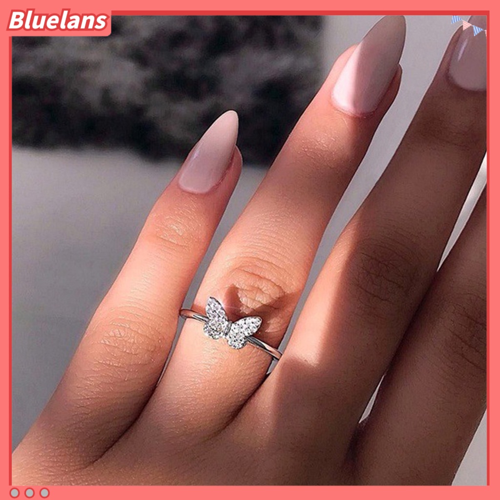[BLS] Wanita Cincin Geometris Berlian Imitasi Mengkilap Hias Berkilau Electroplating Bentuk Kupu-Kupu Pertunangan Pernikahan Cincin Perhiasan Dekorasi Hadiah Untuk Anniversary