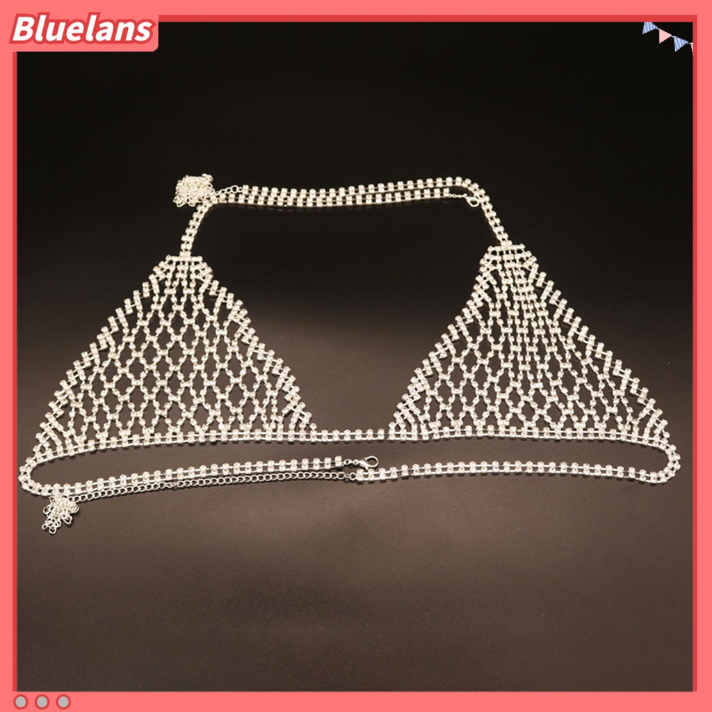 [BLS] 1set Rantai Tubuh Sexy Adjustable Berlebihan Mengkilap Berongga Keluar Berdandan Hadiah Berlian Imitasi Bikini Tubuh Rantai Pantai Bra Perhiasan Klub Malam Memakai