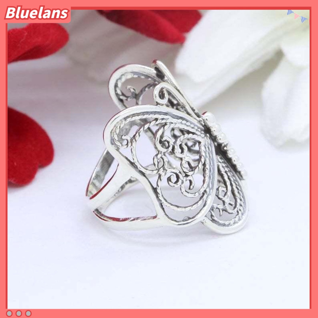 [BLS] Wanita Cincin Ukir Elegan Hypoallergenic Warna Emas Perak Retro Kupu-Kupu Jari Cincin Perhiasan Fashion