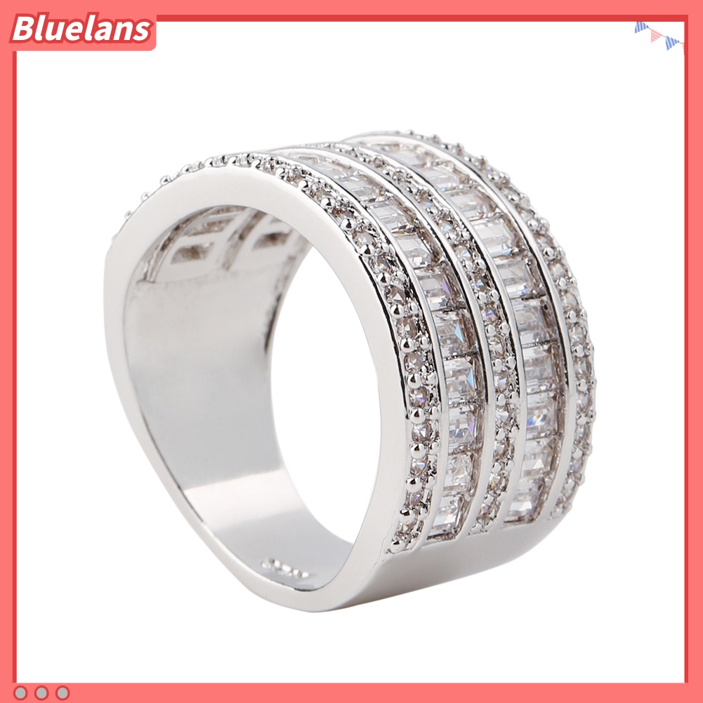 [BLS] Fashion Wanita Bulat Persegi Panjang Multilayer Cubic Zirconia Pertunangan Cincin Perhiasan