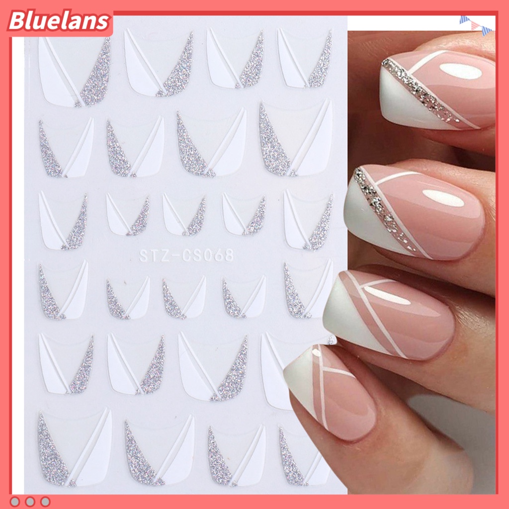 [BLM] Stiker Kuku Gaya Perancis DIY Garis Warna-Warni Decal Powder 3D Transfer Slider Untuk Manicure
