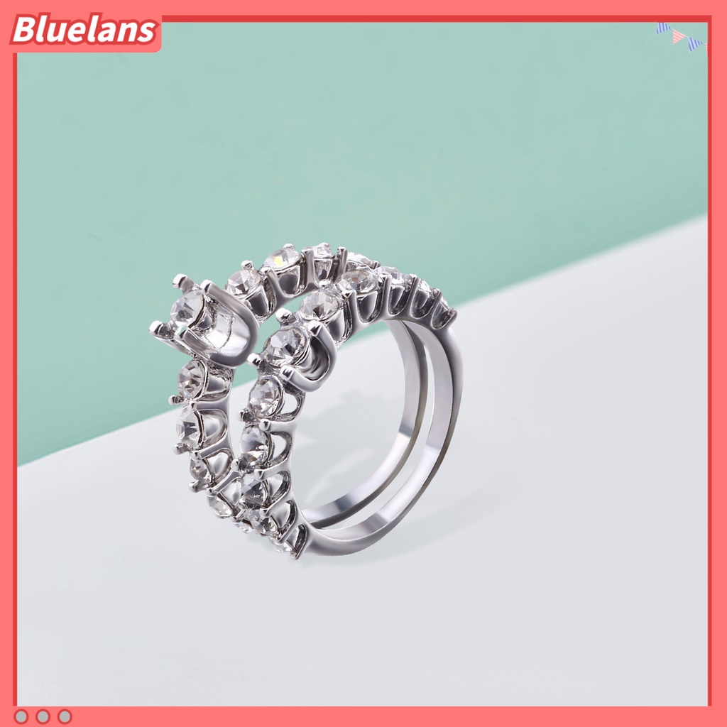 [BLS] 2pcs Wanita Cincin Shiny Faux Gem Berkilau Geometris Electroplating Dekorasi Hadiah Berbentuk Hati Pernikahan Pertunangan Rings Perhiasan Untuk Pesta