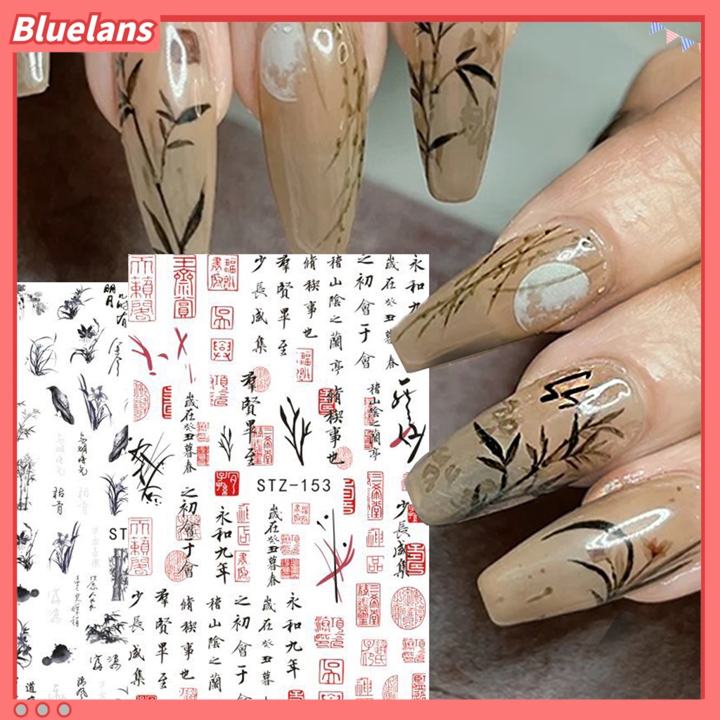 [BLM] 3lembar Stiker Kuku Gaya China DIY Ultra Tipis Wanita Bunga Cat Air Lukisan Manicure Decals Perlengkapan Kecantikan