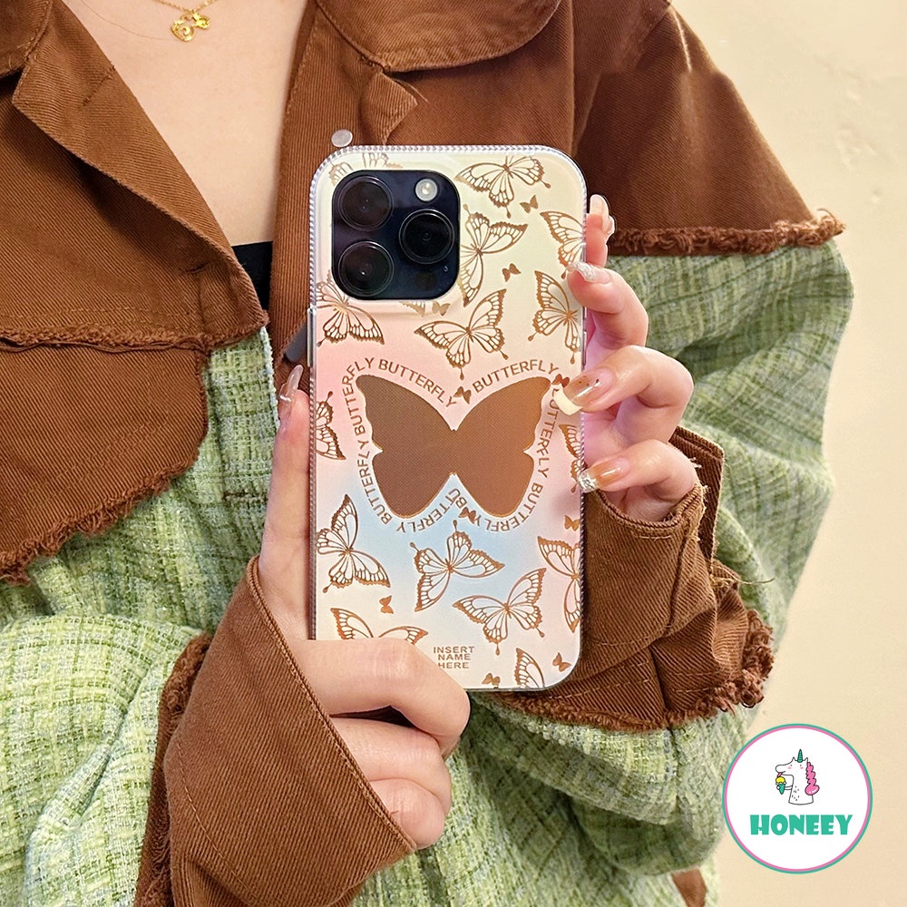 IPHONE Lucu Korea Retro Laser Gradual Change Butterfly Phone Case Untuk Iphone14 13 12 Pro Max Case Untuk Iphone11Cantik Shockproof Back Cover