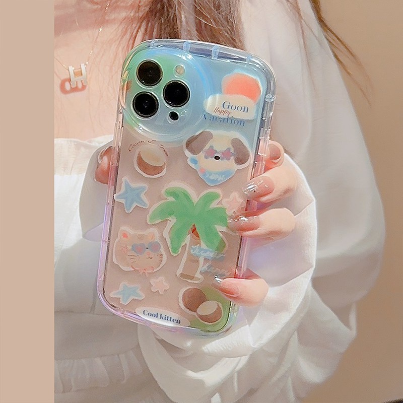 Ins Holiday Puppy Kitty Soft TPU Case iP iPhone 14+Plus 11 12 13 Pro Max IMD Gadis Wanita FTD Casing Apple