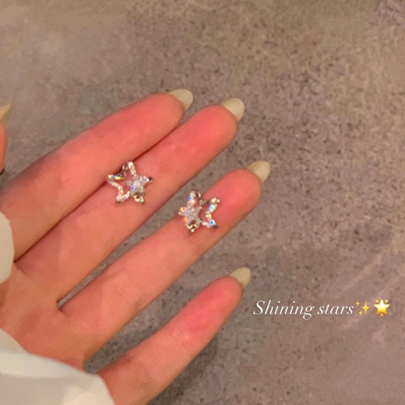 Korea Zirkon Bintang Stud Anting-Anting Untuk Wanita Manis Niche Perak Berujung Lima Anting-Anting Bintang Mini Fashion Perhiasan Aksesoris