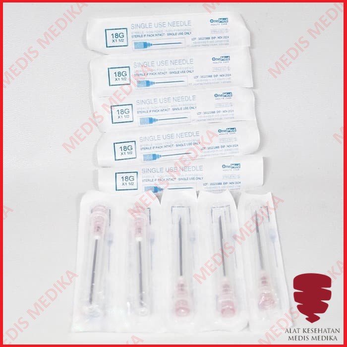 Disposable Needle 18G Onemed Jarum Suntik Kesehatan Medis 18 G x 1.5&quot; Inch Sterile