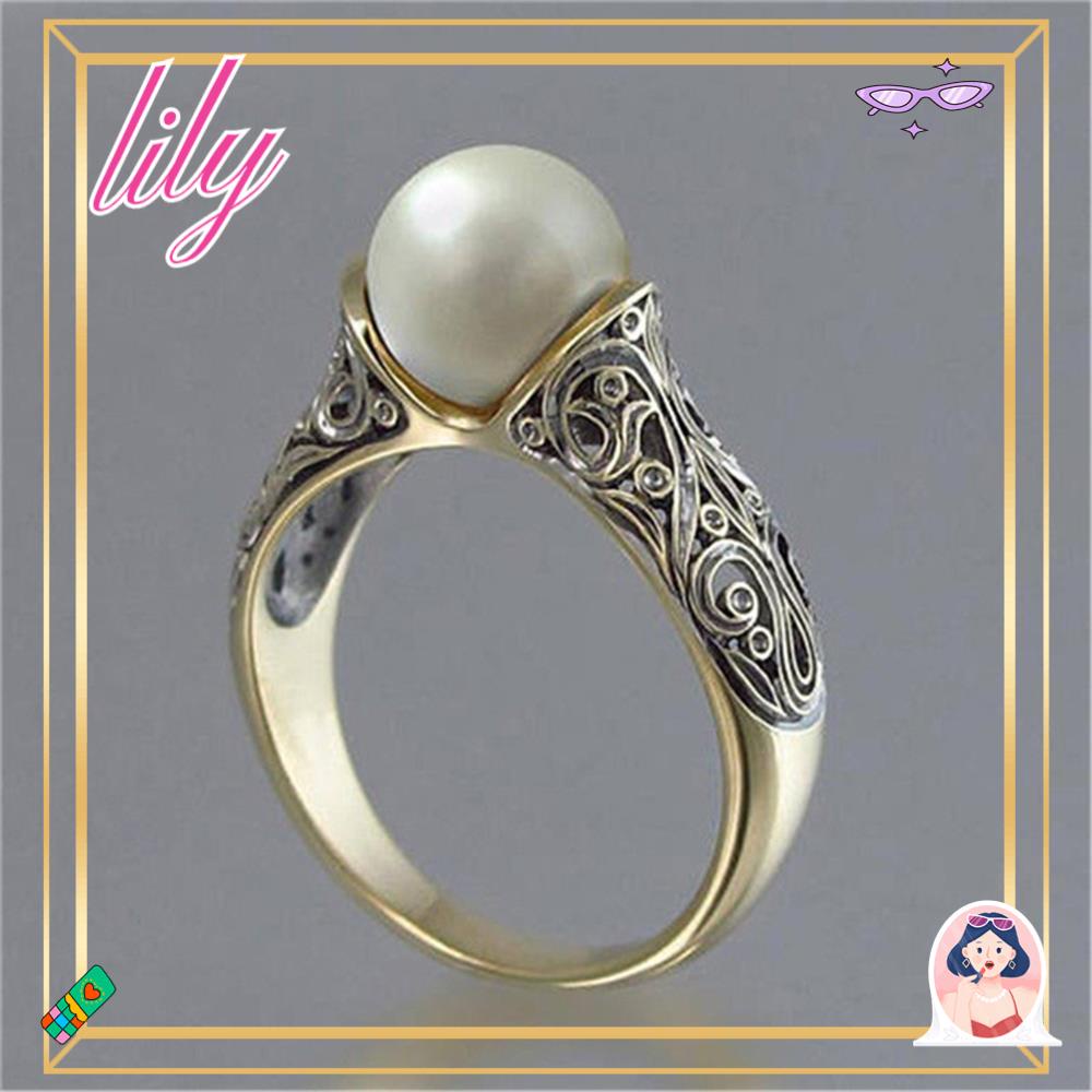 Cincin Mutiara LILY White Tunangan Nikah Kawin Vintage Lapis Emas Kuning