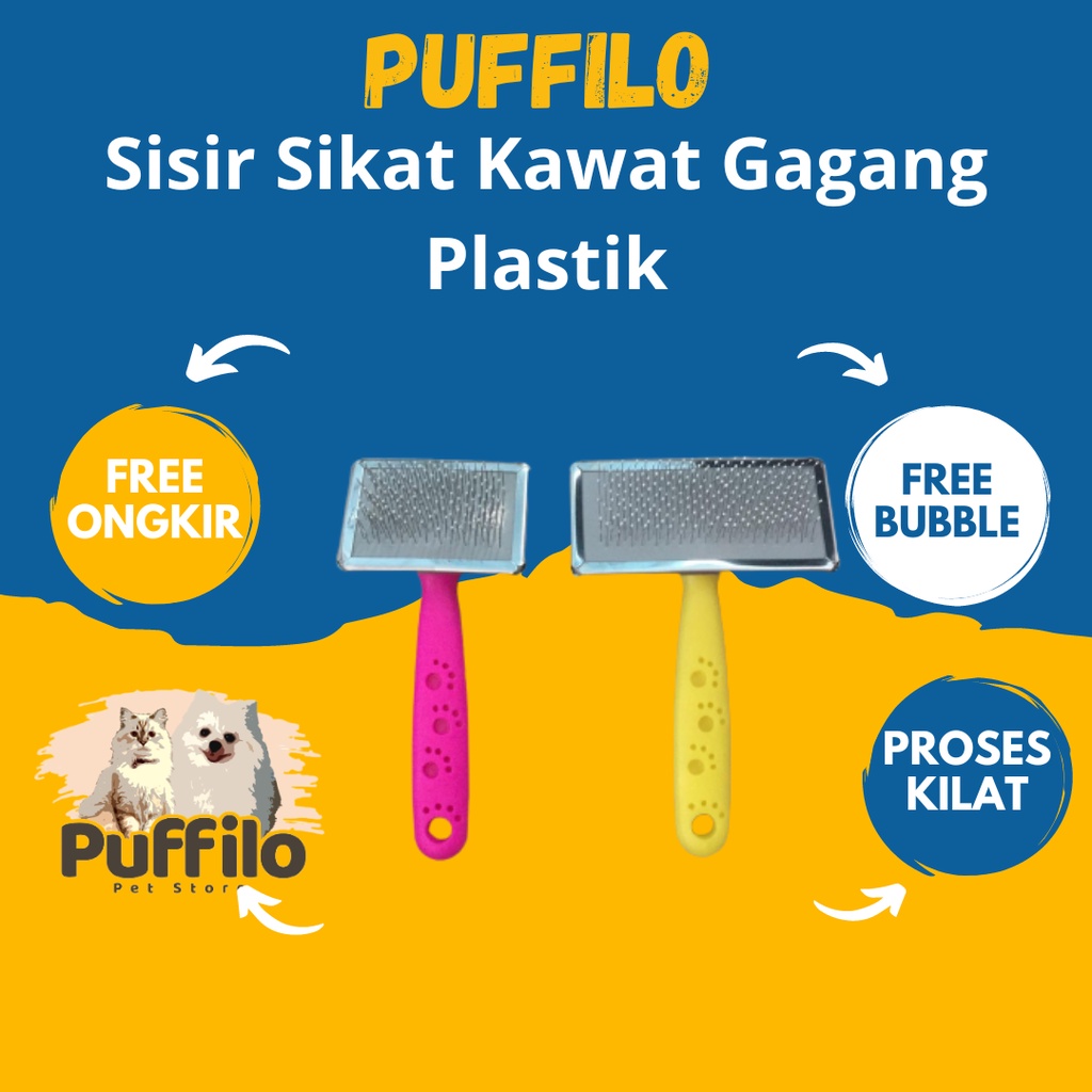 Sisir Sikat Slicker | Sisir Sikat Kawat Gagang Plastik | Sisir Gimbal &amp; Rontok Grooming Anjing Kucing