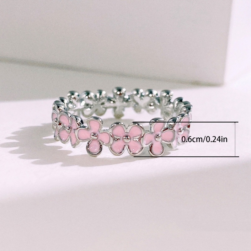Wanita Temperamen Segar Kecil Warna Pink Bunga Cincin Tembaga Perhiasan Hadiah Ulang Tahun