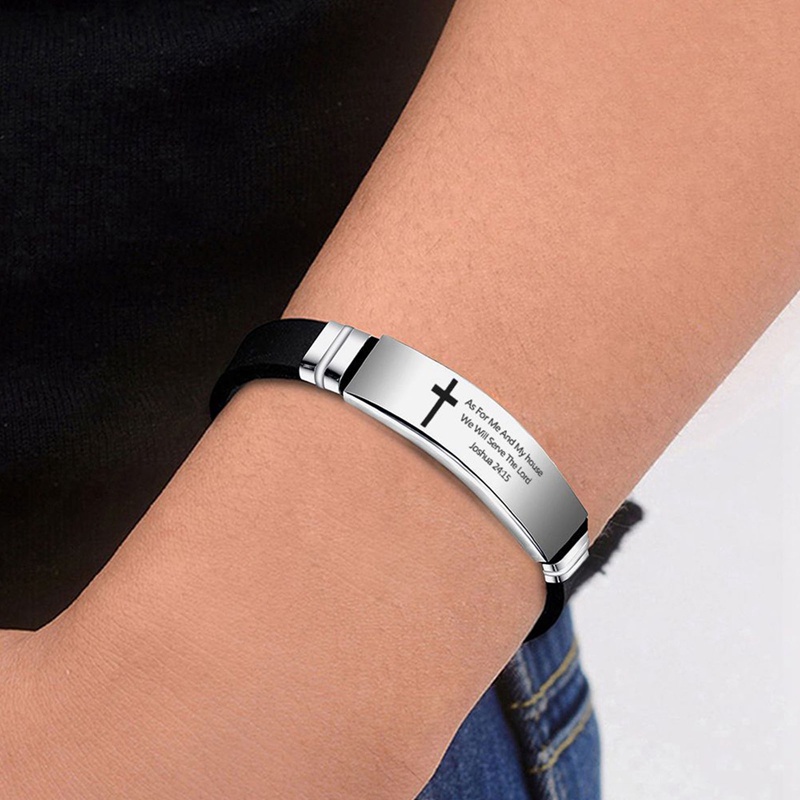 Gelang Bangle Salib Yesus Kitab Suci Kristen Kitab Suci Gelang Stainless Steel Perhiasan Silikon