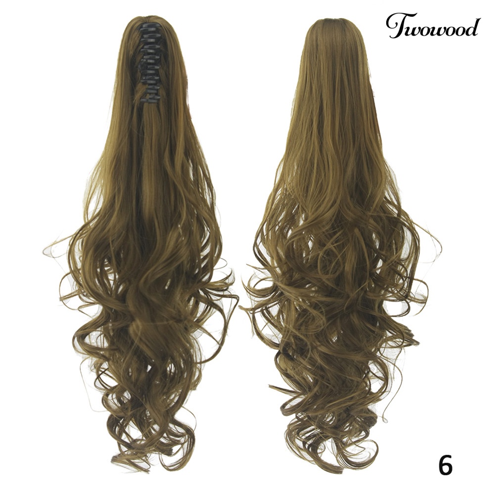 Twowood Wanita Tahan Panas Rambut Sintetis Panjang Keriting Cakar Klip Ponytail Ekstensi Wig