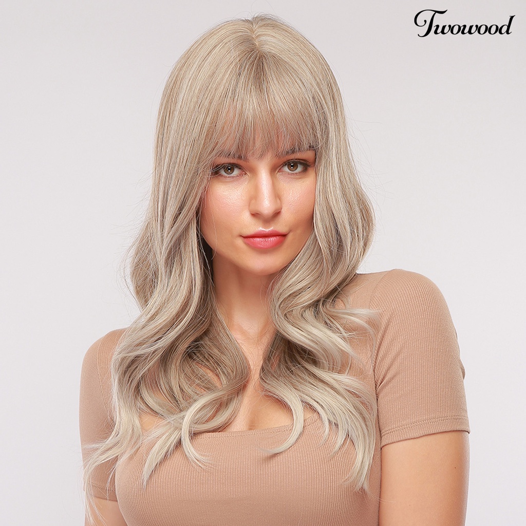 Twowood Wanita Non-slip Dapat Disesuaikan Suhu Tinggi Serat Rambut Sintetis Wig Bando