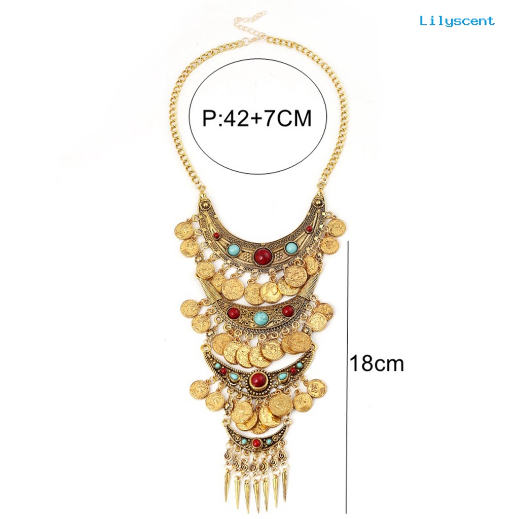 [LS]Stat Kalung Berlebihan Putaran s Jumbai Berwarna Turquoise Layered Hadiah Hypoallergenic Vintage Etnik Wanita Kalung Fashion Perhiasan