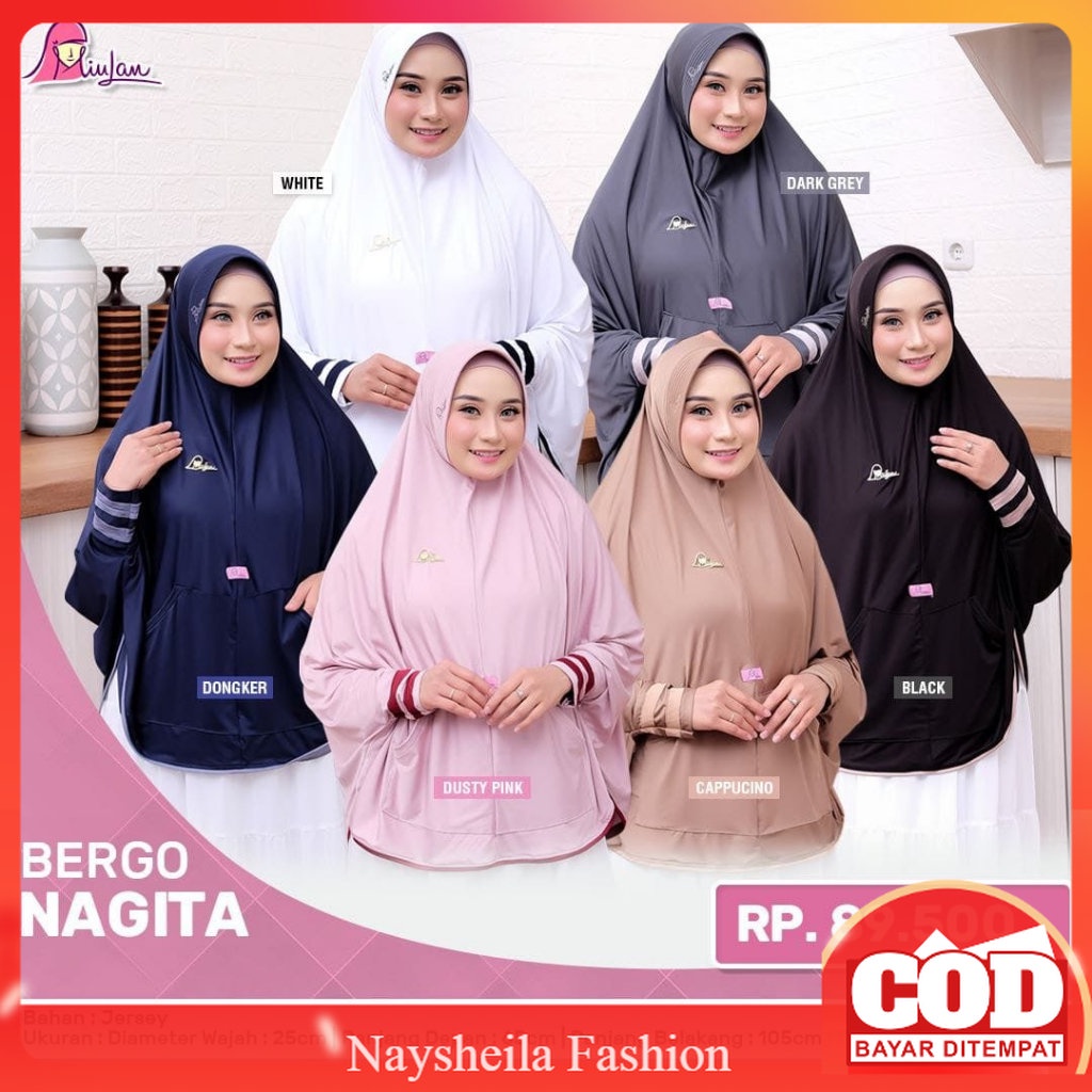 BERGO NAGITA MIULAN JILBAB INSTAN LENGAN PANJANG KERUDUNG PRAKTIS PET ANTEM